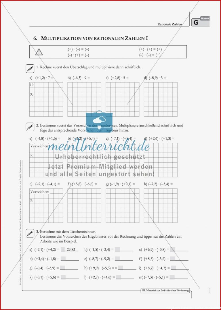 Aufgaben zur Multiplikation und Division von rationalen