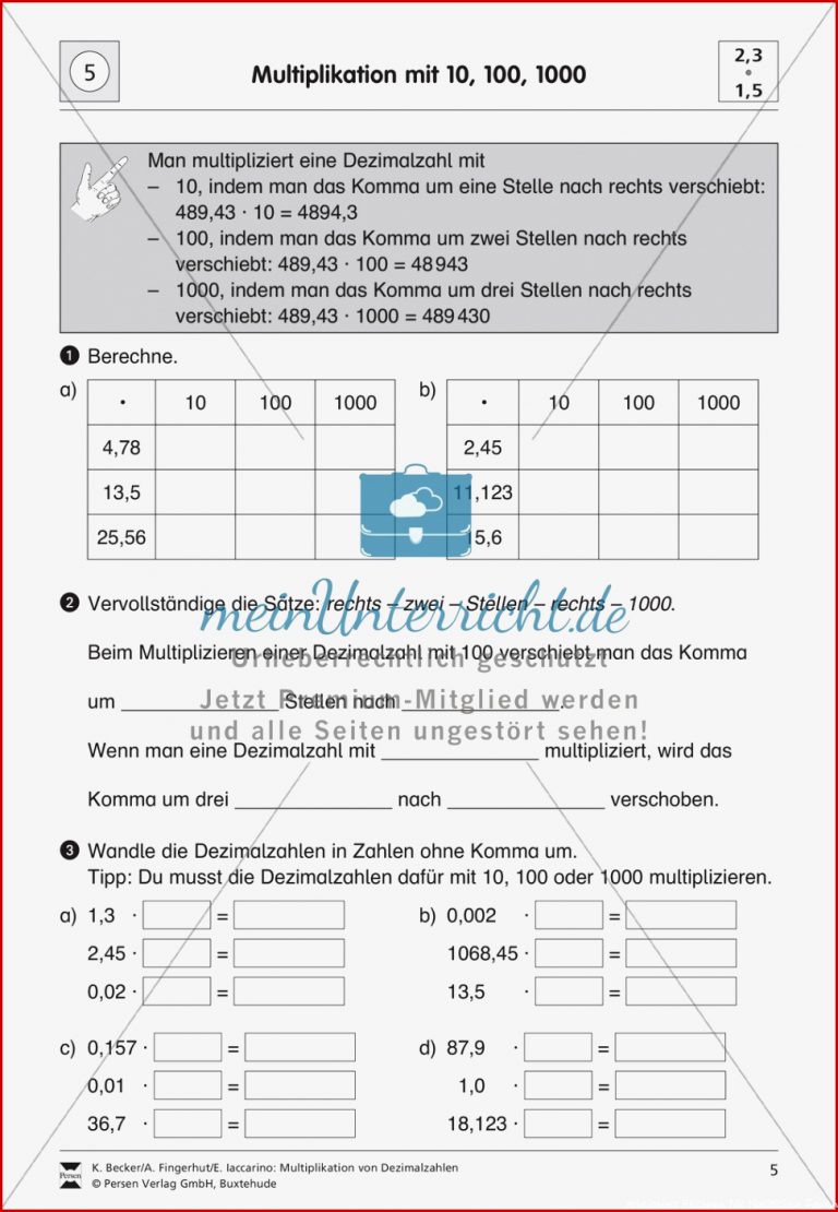 Aufgaben Zur Multiplikation Von Dezimalzahlen Mit 10 100