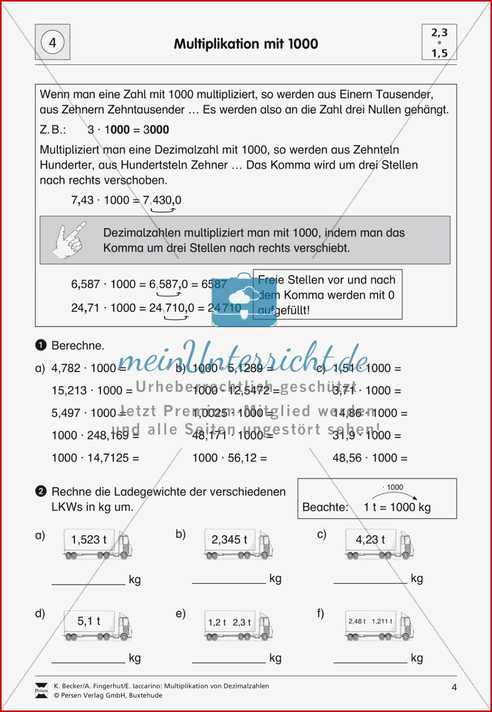 Aufgaben Zur Multiplikation Von Dezimalzahlen Mit 10 100