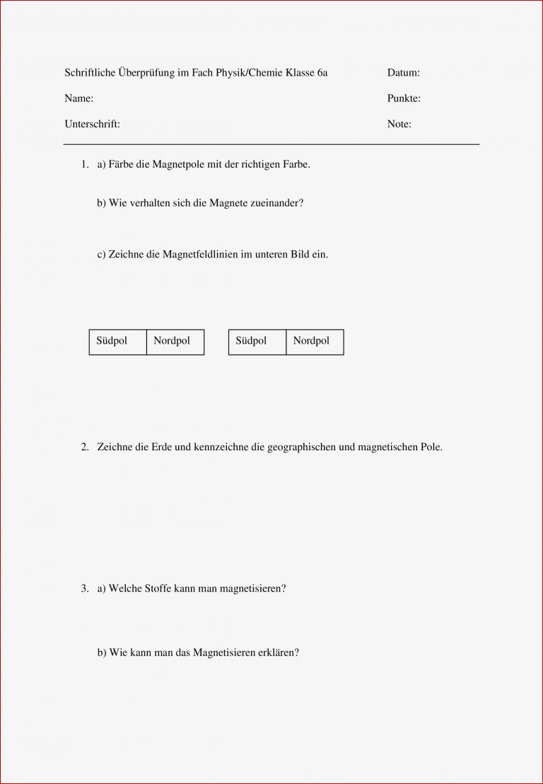 Aufgabenblatt Zum Magnetismus – Unterrichtsmaterial Im