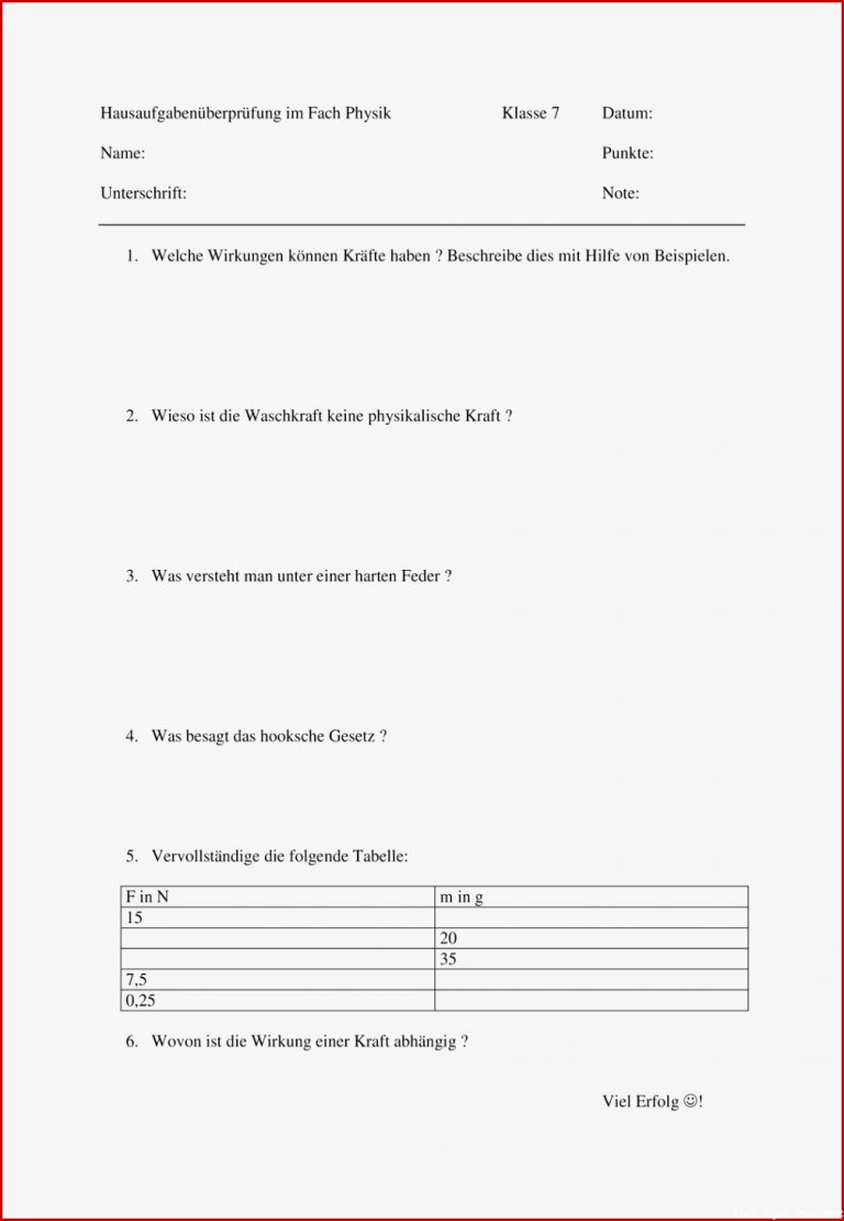 Aufgabenblatt zur Kraft Variante 4 – Unterrichtsmaterial