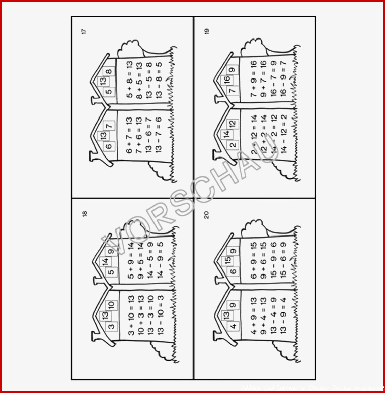 Aufgabenhäuser Addition und Subtraktion bis 20