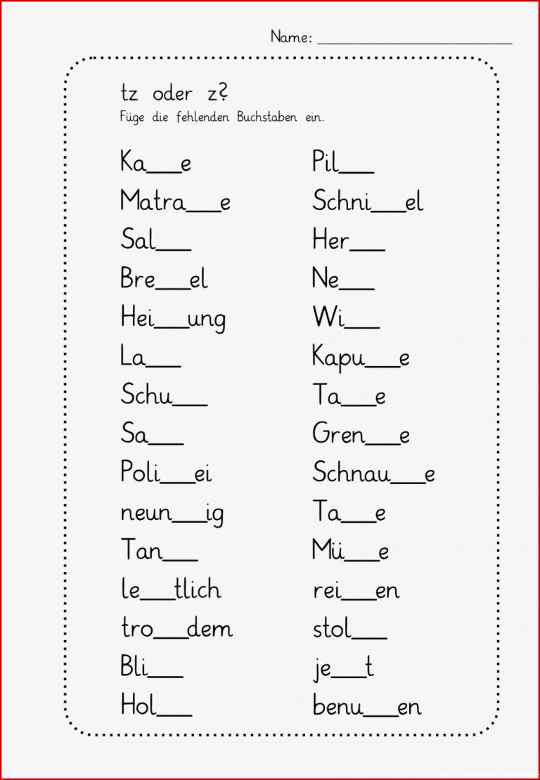 Ausfüllbare Pdf Arbeitsblatt "tz Oder Z " Inklusive