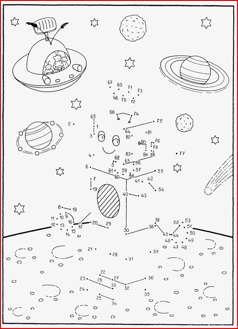 Ausmalbild Malen nach Zahlen Roboter im Weltall kostenlos