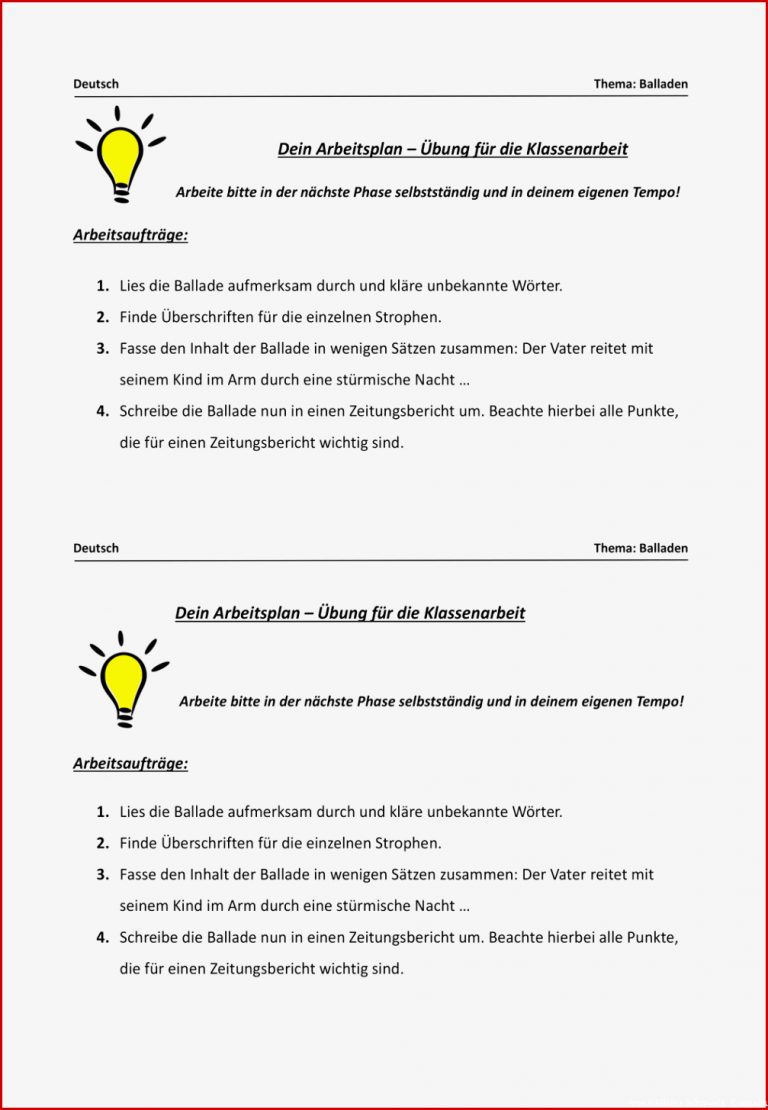 Balladen Klasse 7 Arbeitsblätter Kostenlos Worksheets