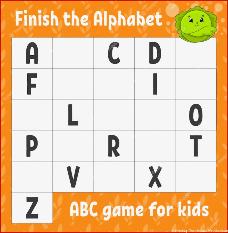 Beenden sie das alphabet abc spiel für kinder arbeitsblatt