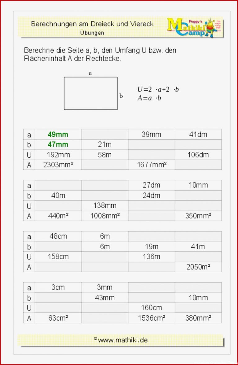 Berechnungen Am Rechteck Klasse 7 8 Kostenloses