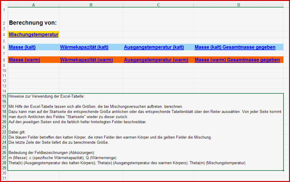 Berechnungsprogramm Mischungstemperatur