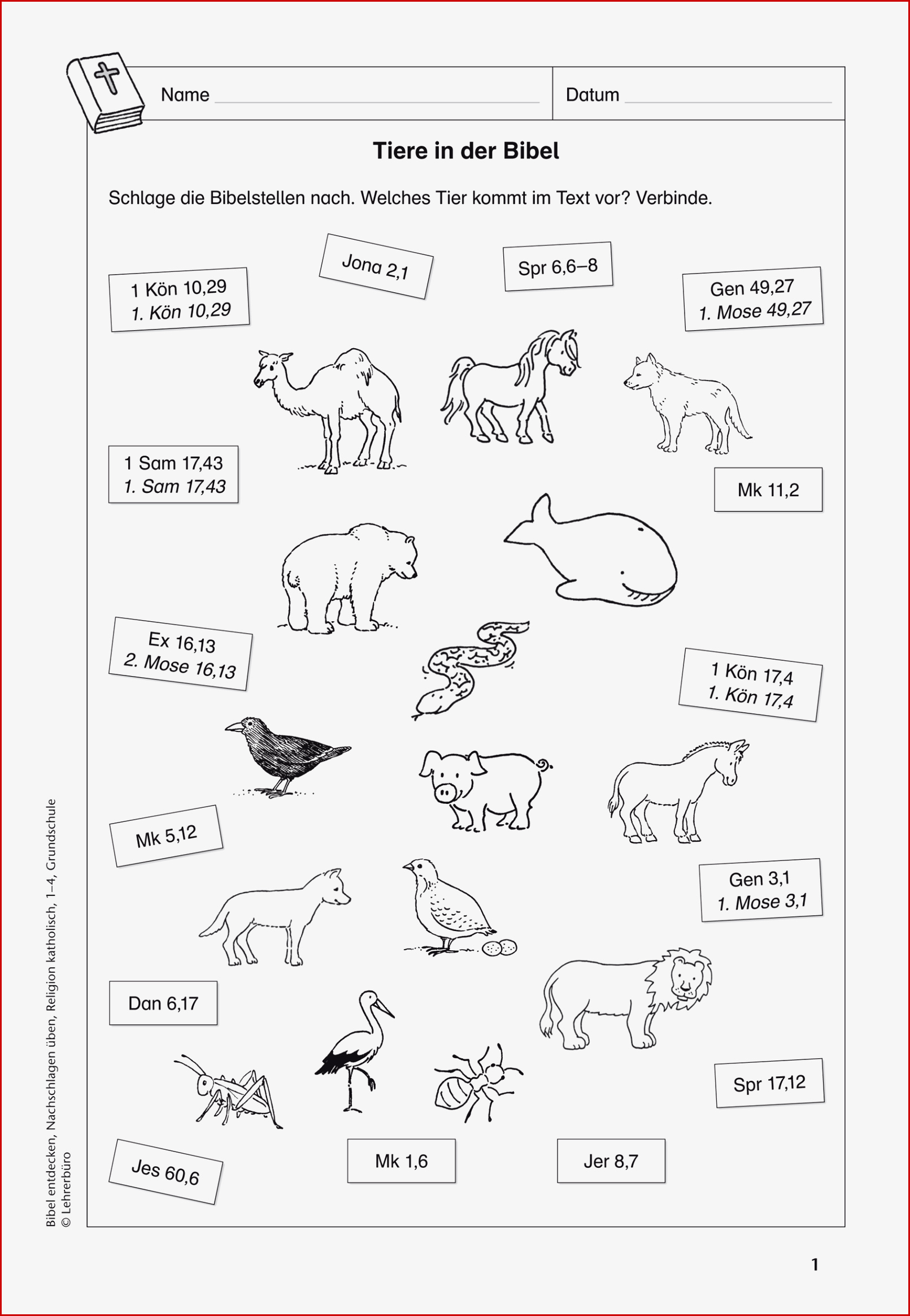 Bibel · Arbeitsblätter · Grundschule · Lehrerbüro