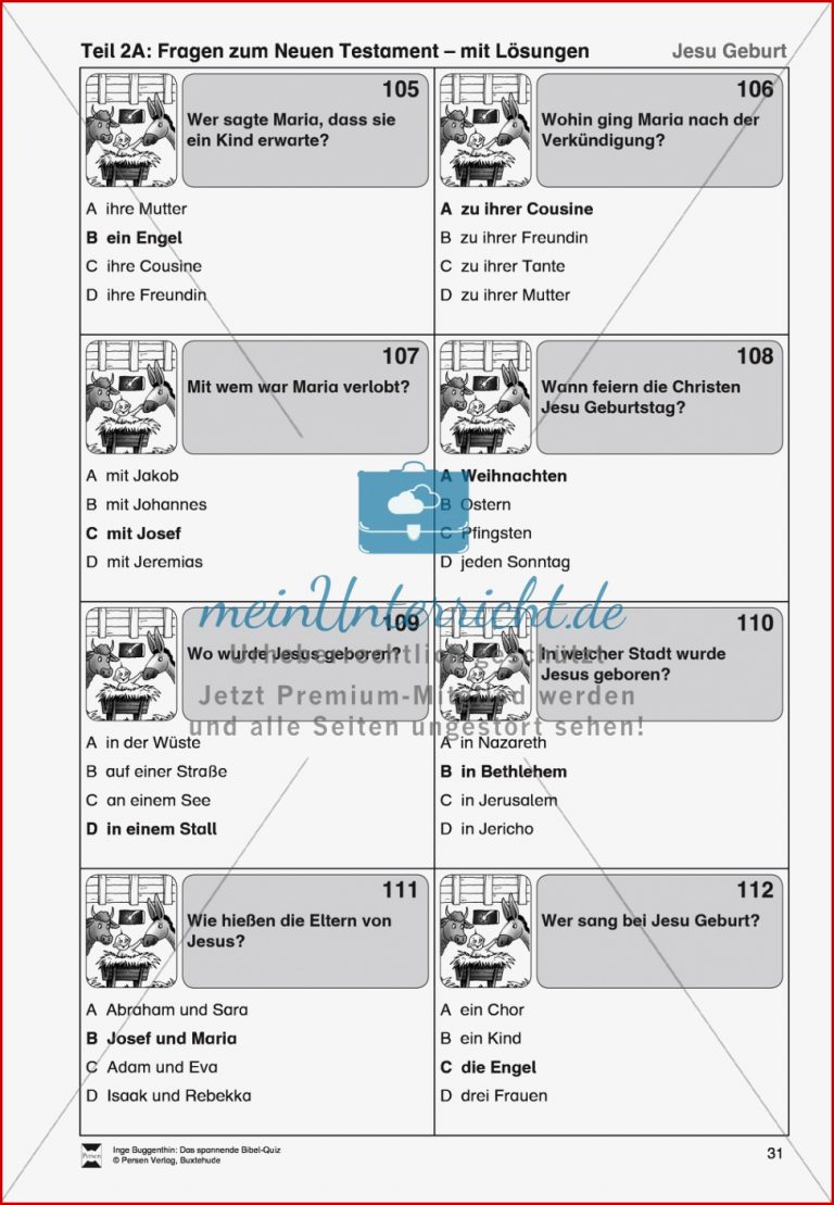 Bibel Quiz Fragen zum Neuen Testament mit Lösungen