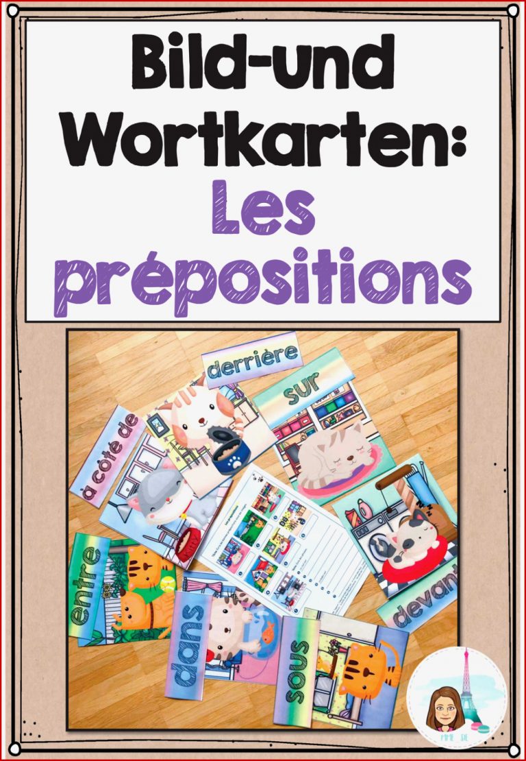 Bild und Wortkarten Arbeitsblatt Les Prépositions