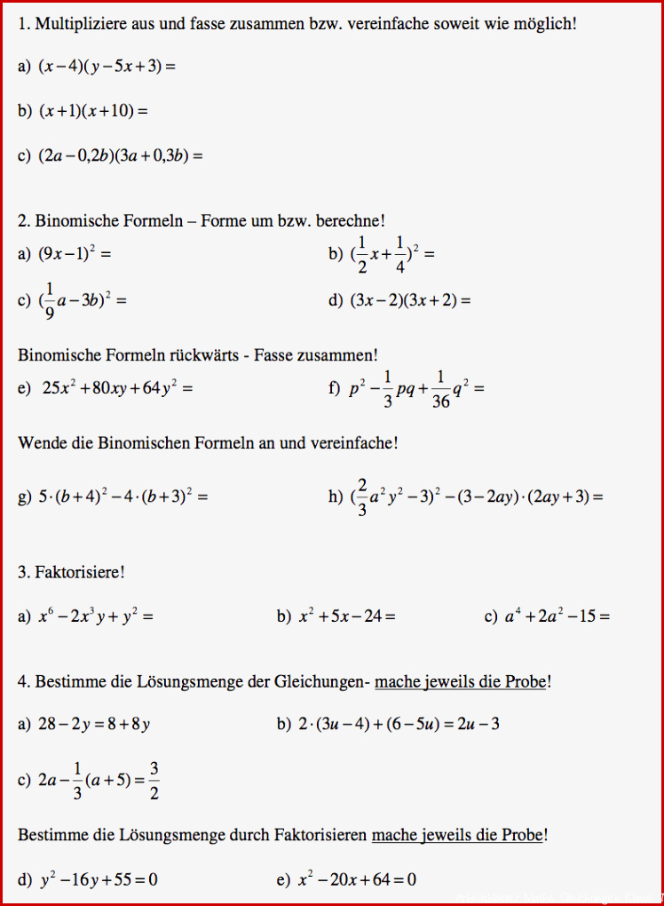 Binomische Formeln Aufgaben