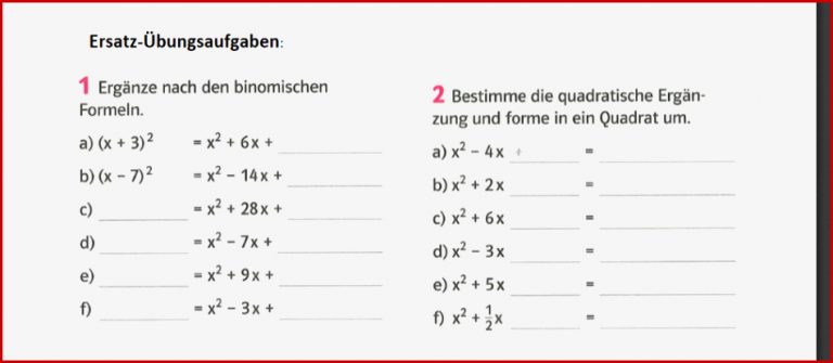 Binomische Formeln ergänzen puter Mathematik