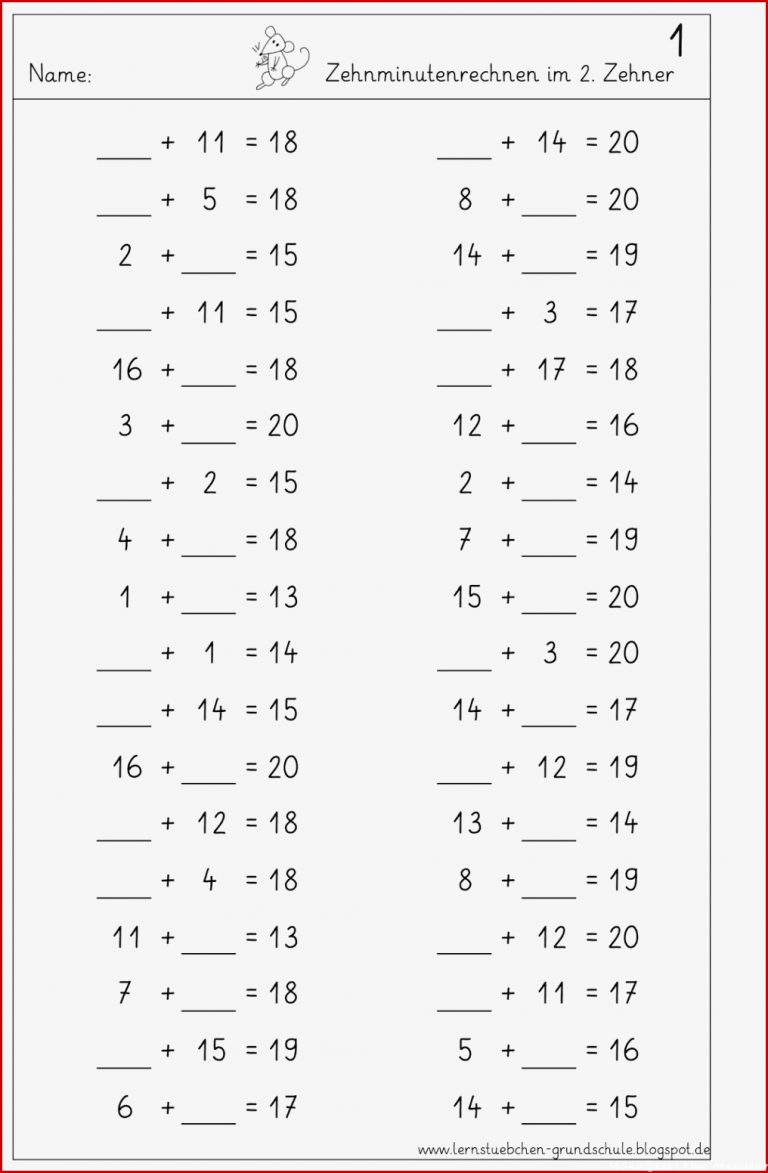 Blitzrechnen 1 Klasse Arbeitsblätter Worksheets