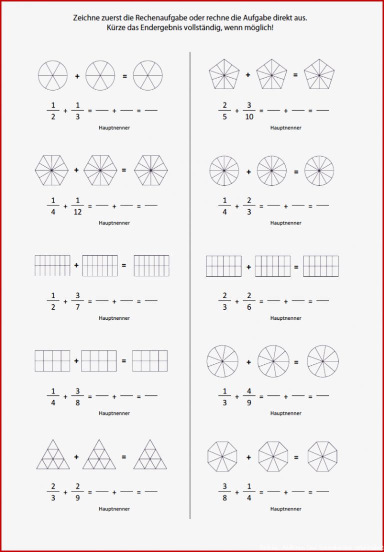 Bruchrechnen Aufgaben Zum Ausdrucken