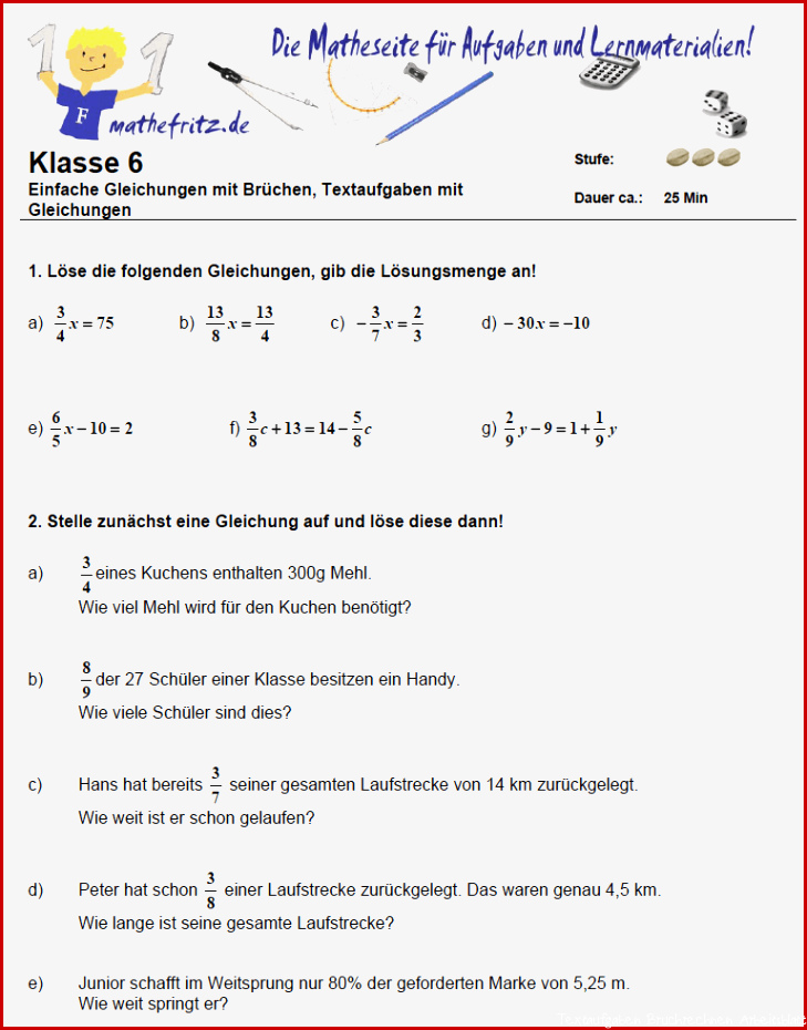 Bruchrechnen Übungen Klasse 6