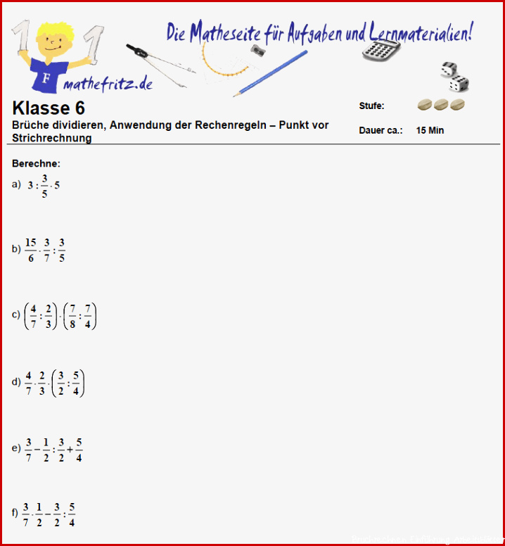 Bruchrechnen Übungen Klasse 6