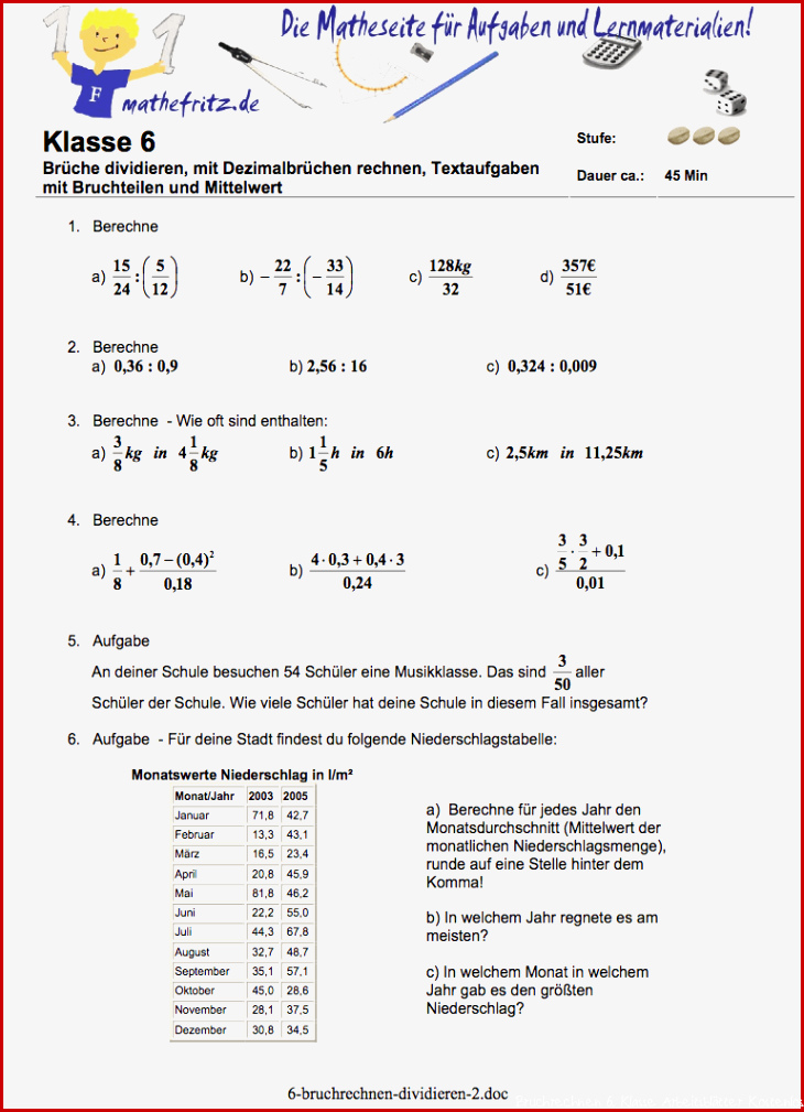 Bruchrechnen Übungen Klasse 6