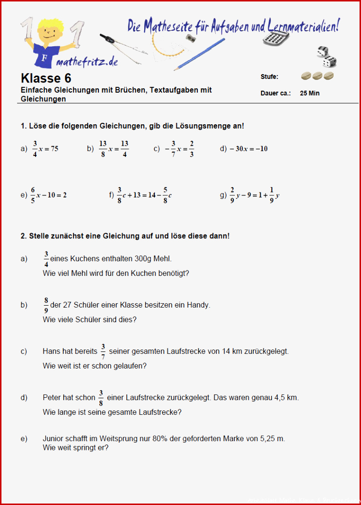 Bruchrechnen Übungen Klasse 6