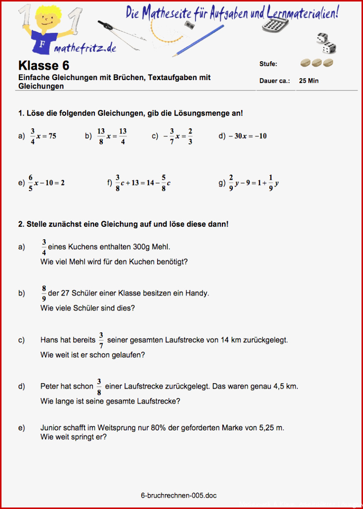 Bruchrechnen Übungen Klasse 6