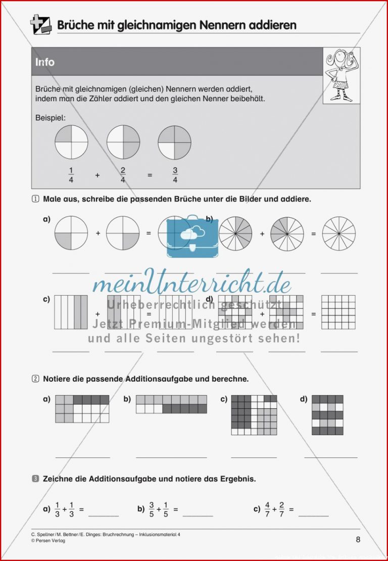 Bruchrechnung Addition Und Subtraktion Meinunterricht