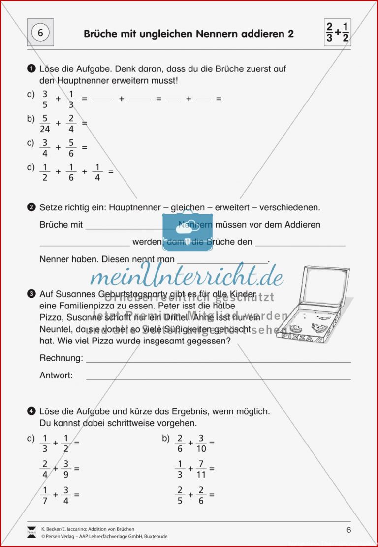 Bruchrechnung Addition von Brüchen mit ungleichnamigen