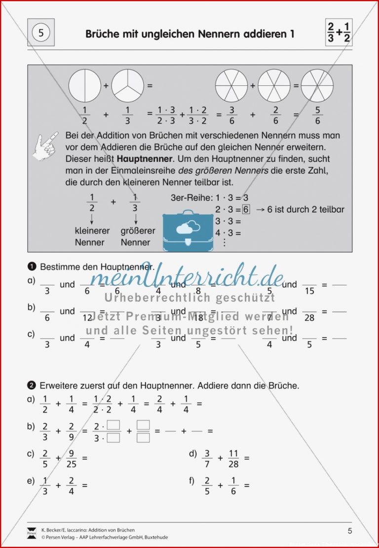 Bruchrechnung Addition von Brüchen mit ungleichnamigen