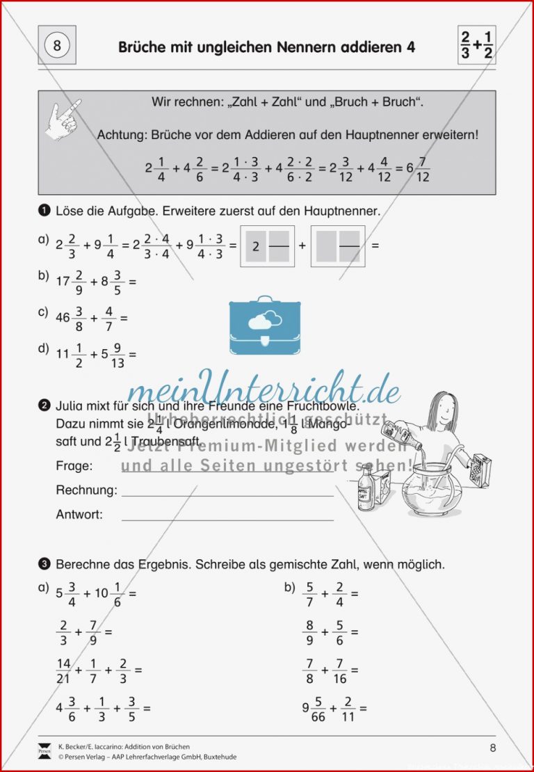 Bruchrechnung Addition von Brüchen mit ungleichnamigen