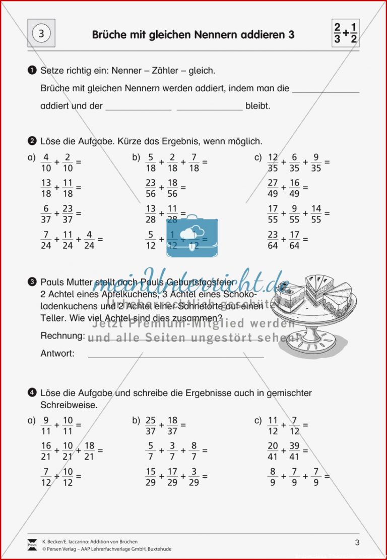 Bruchrechnung Addition Von Gleichnamigen Brüchen