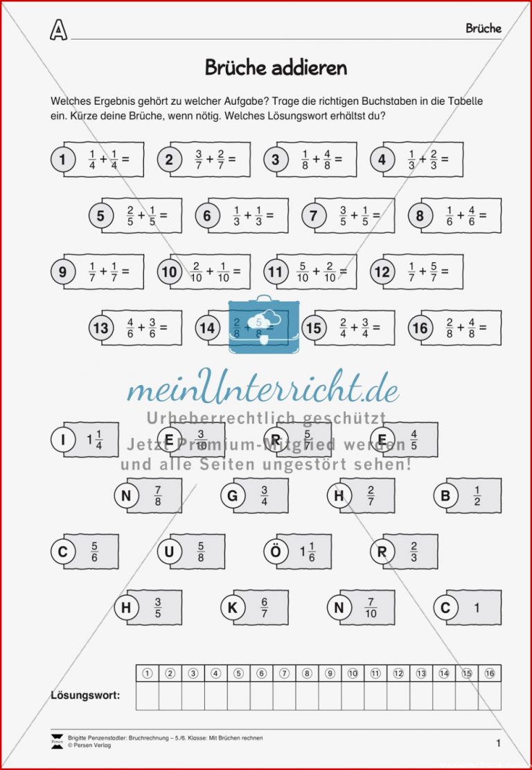 Bruchrechnung Arbeitsblätter Zur Addition Und Subtraktion