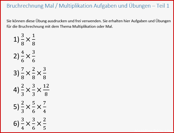 Bruchrechnung lernen Mal Multiplikation von Brüchen