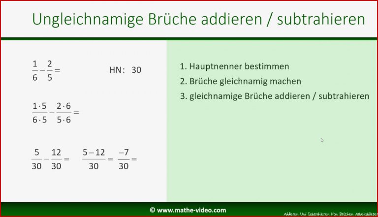 Bruchrechnung Ungleichnamige Brüche ad ren und