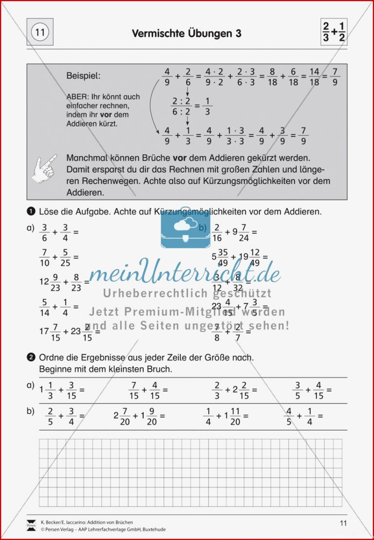 Bruchrechnung Vermischte Aufgaben Zur Addition Von