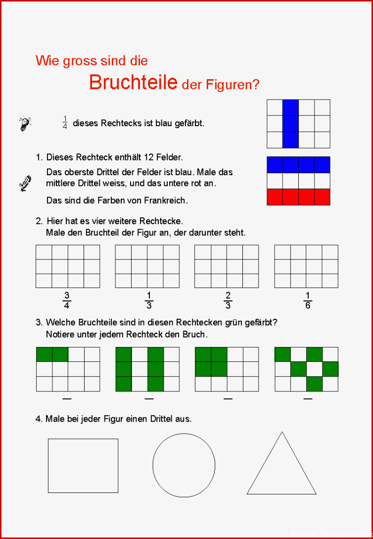 Bruchteile bestimmen Arbeitsblätter