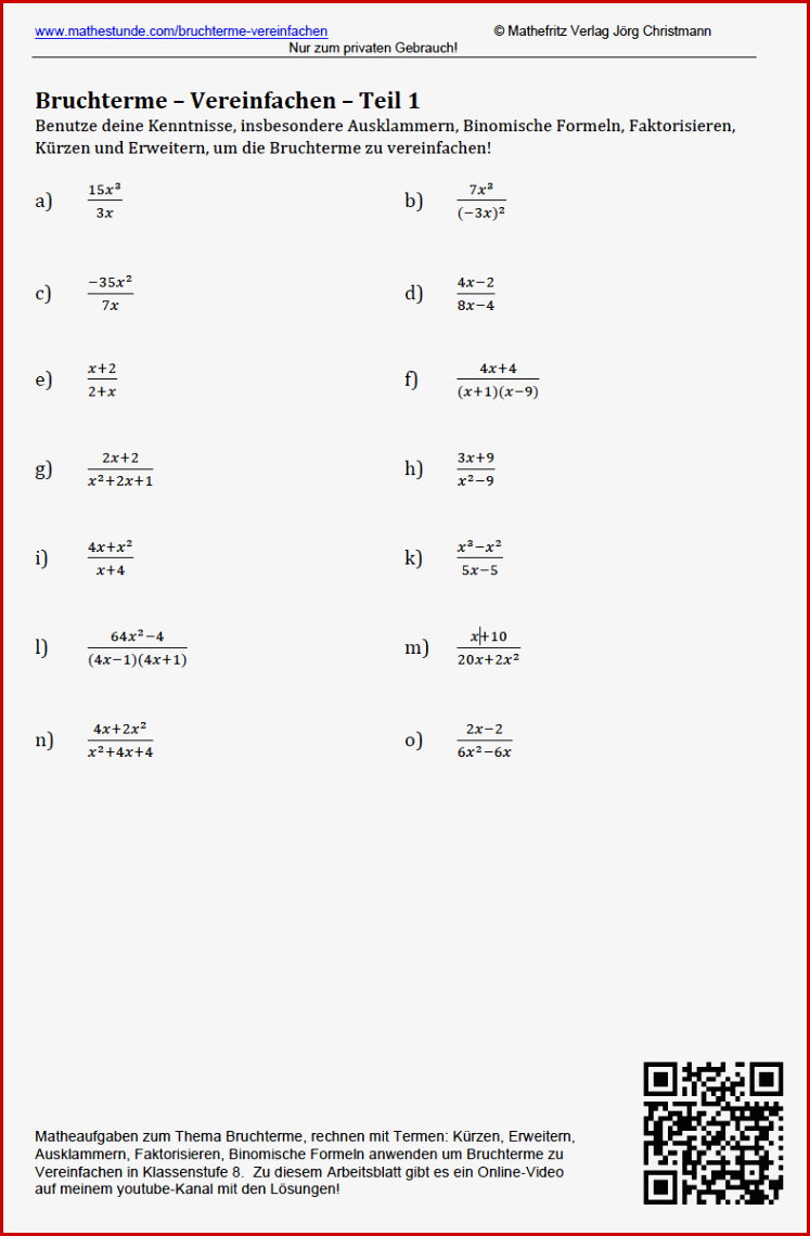 Bruchterme Arbeitsblatt Zum Ausdrucken