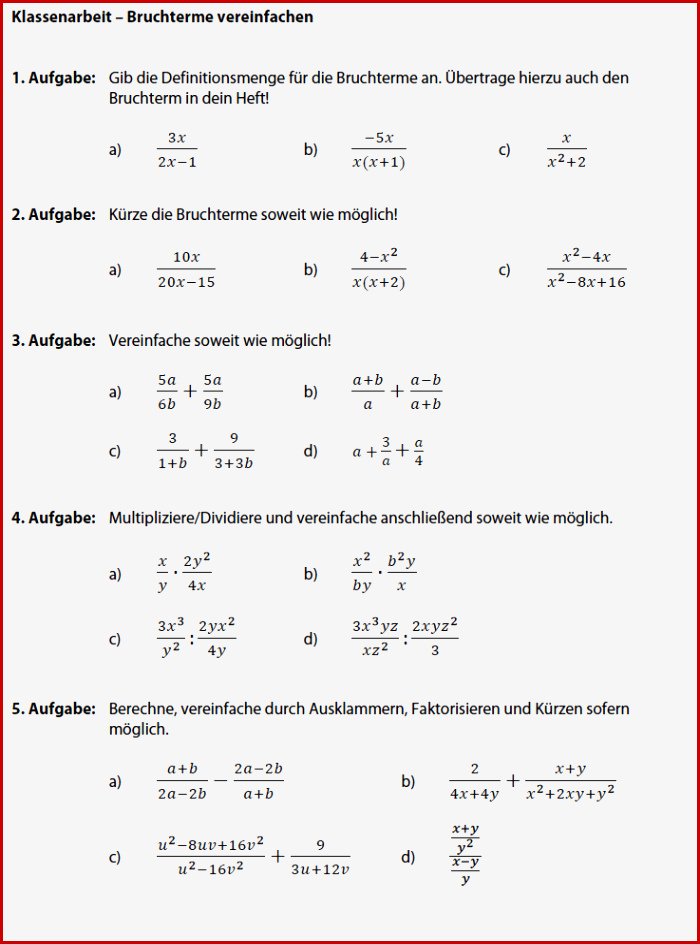 Bruchterme Aufgaben Pdf