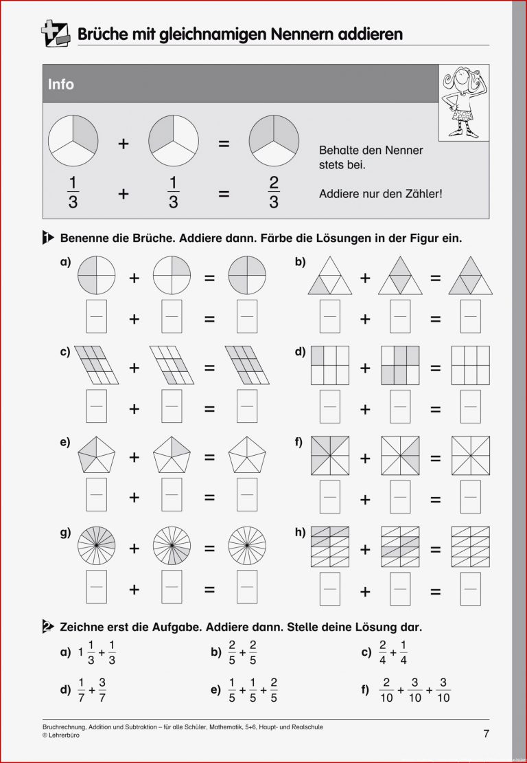 Brüche Ad Ren Arbeitsblätter Worksheets