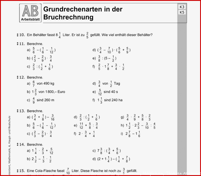 Br che Addieren Subtrahieren Multiplizieren Dividieren Arbeitsblatt 