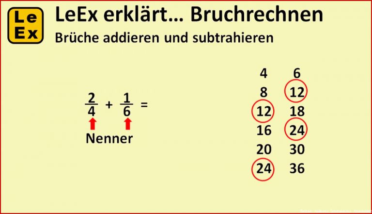 Brüche ad ren und subtrahieren Erklärung zum