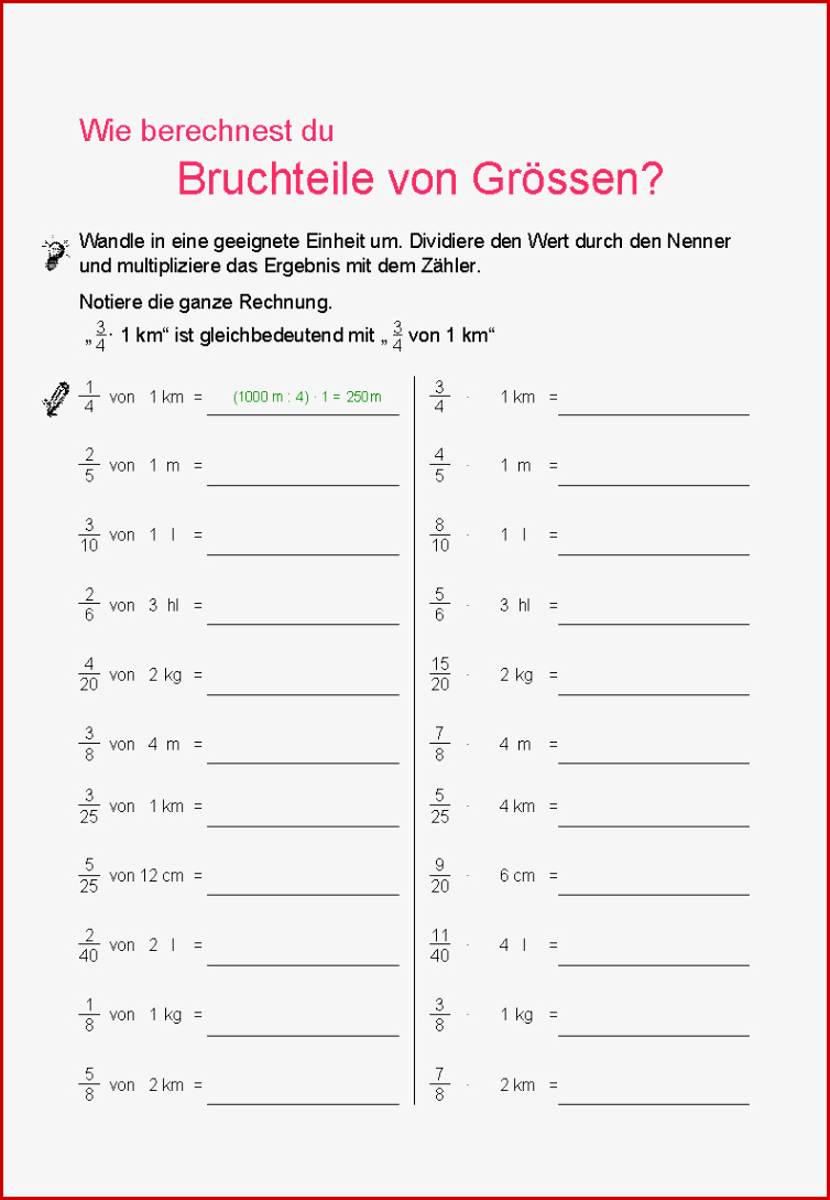 Brüche Als Operatoren Verwenden Bruchteile Von Grössen