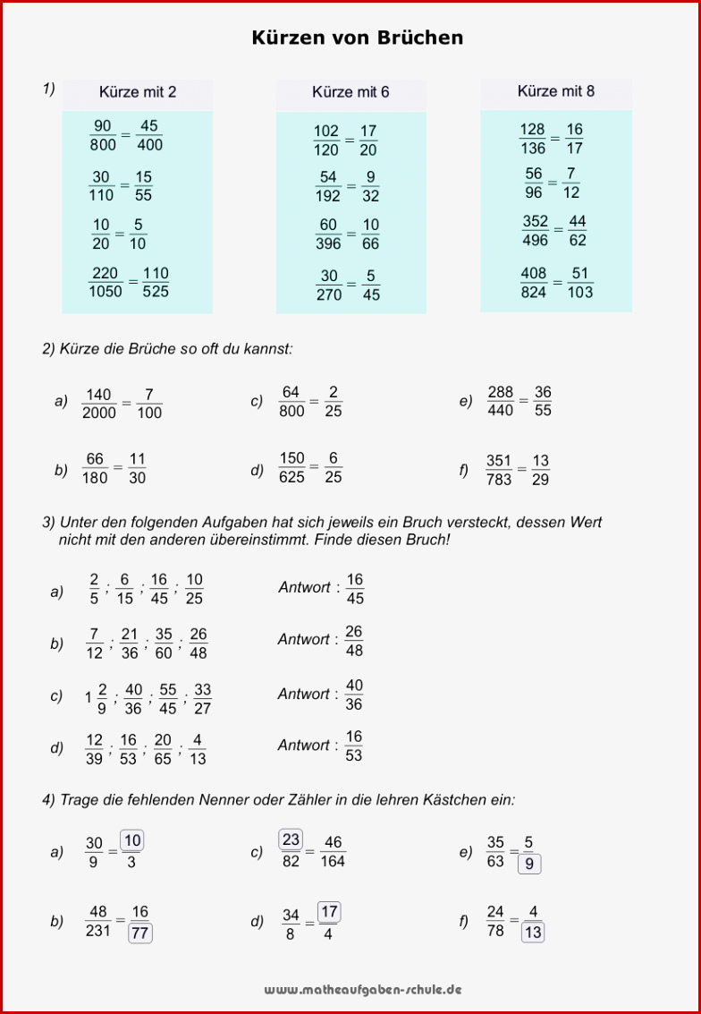 Brüche Bruchrechnen Mathe 6 Klasse