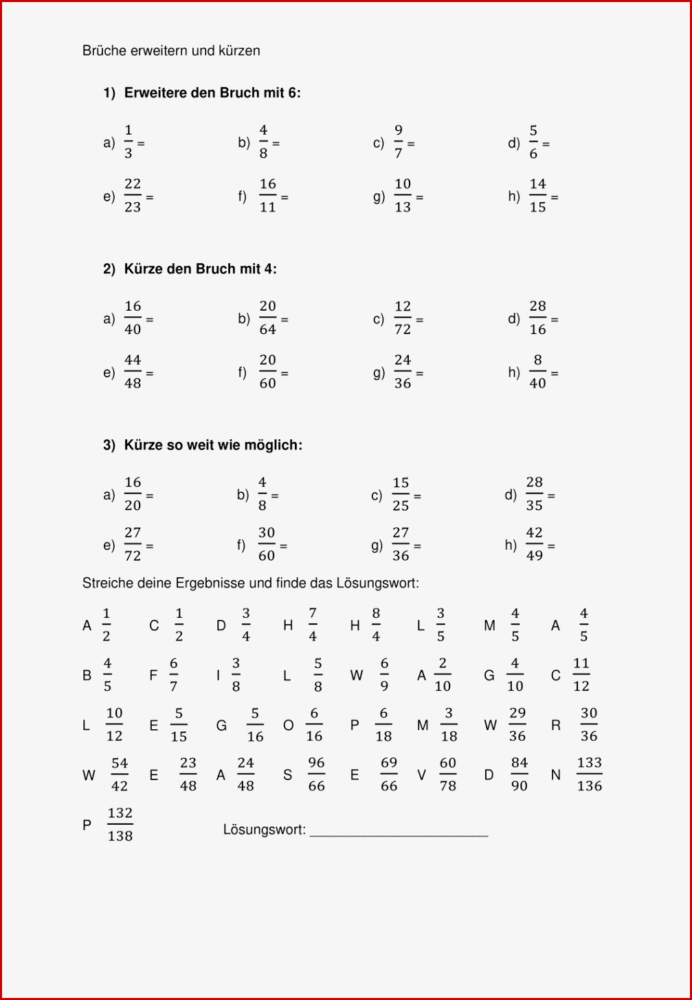 Brüche Erweitern Arbeitsblatt 5 Klasse Robert Hackett Schule