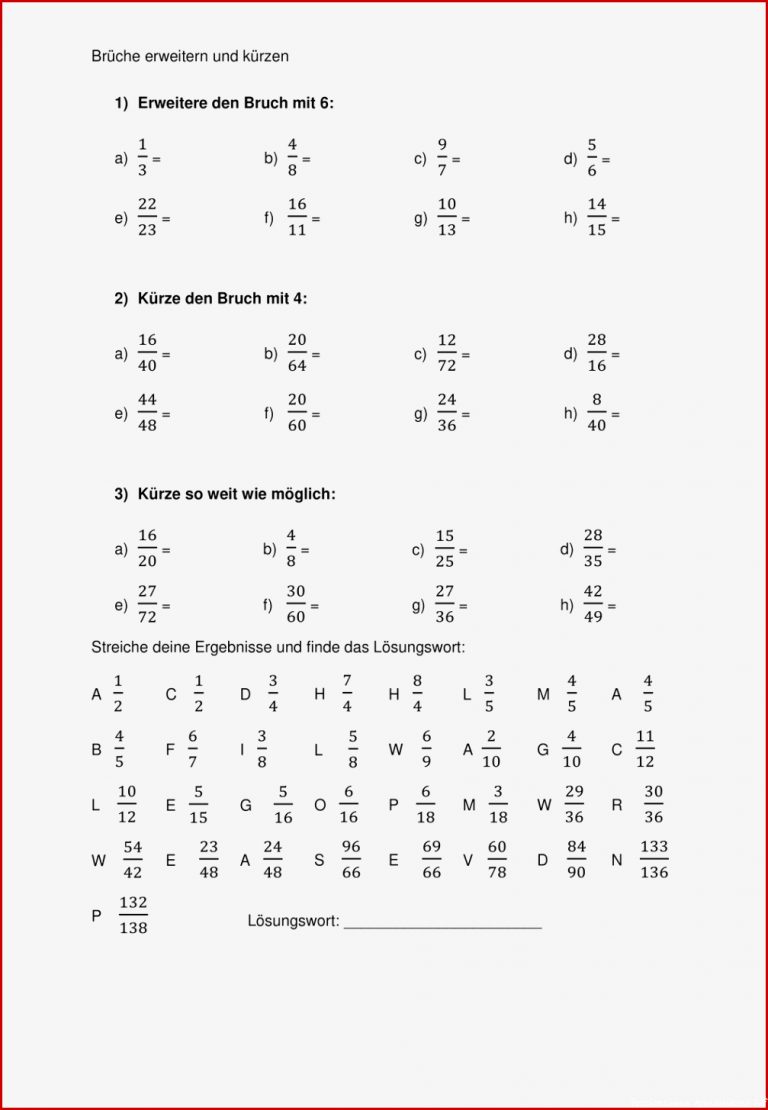 Brüche Erweitern Arbeitsblatt 5 Klasse Robert Hackett Schule