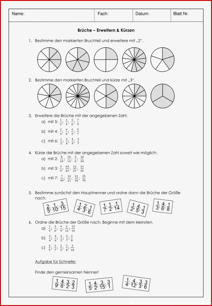 Brüche erweitern & kürzen – Unterrichtsmaterial im Fach