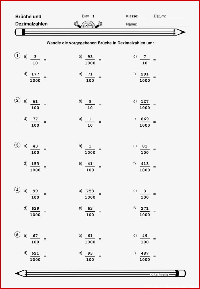 Brüche in Dezimalzahlen umwandeln Einstiegsübung