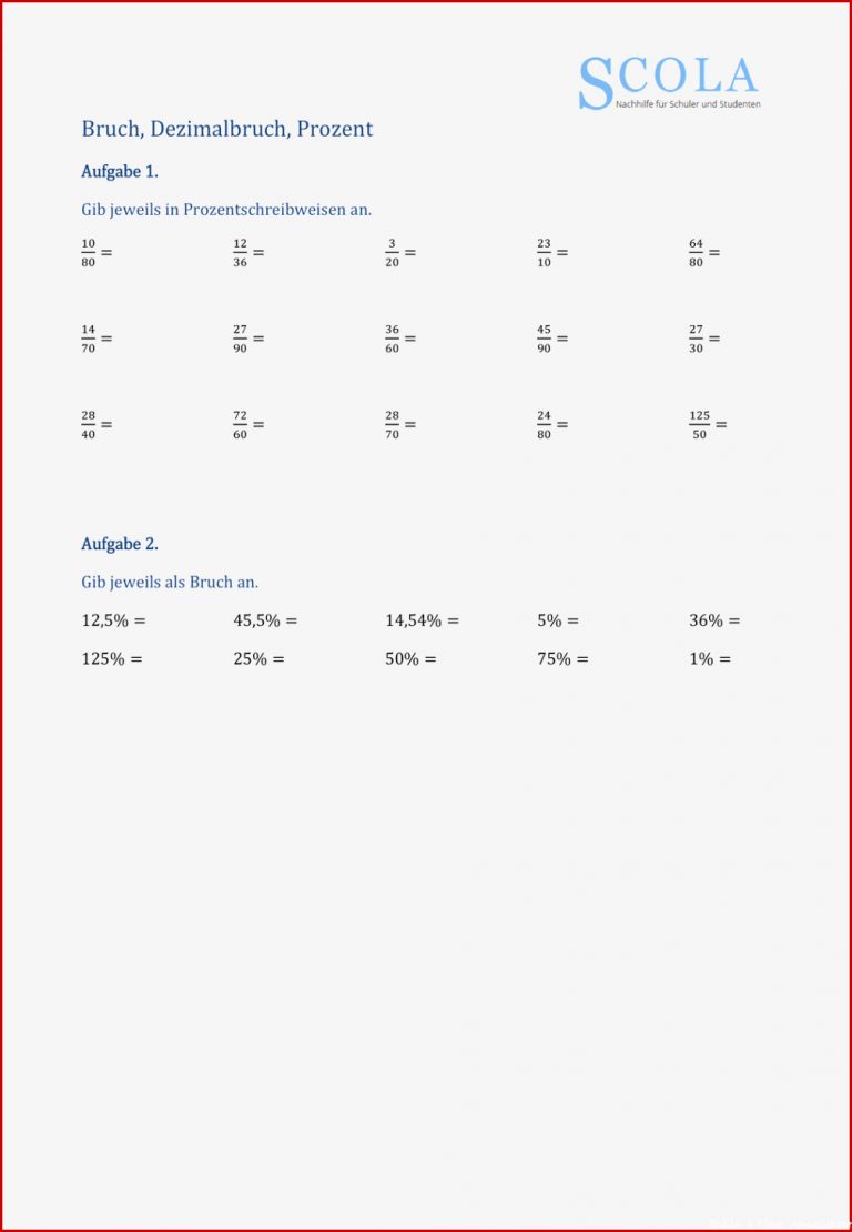 Brüche In Prozent Umrechnen 6 Klasse Arbeitsblätter