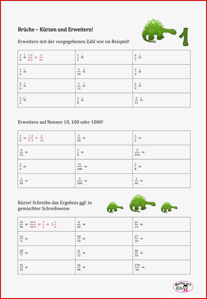 Brüche Kürzen – Erweitern – gemischte Schreibweise