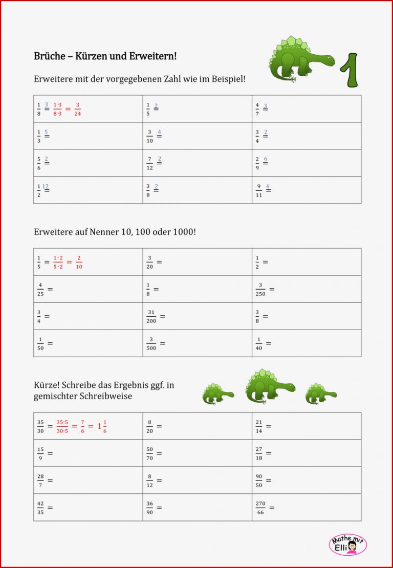Brüche Kürzen – Erweitern – Gemischte Schreibweise