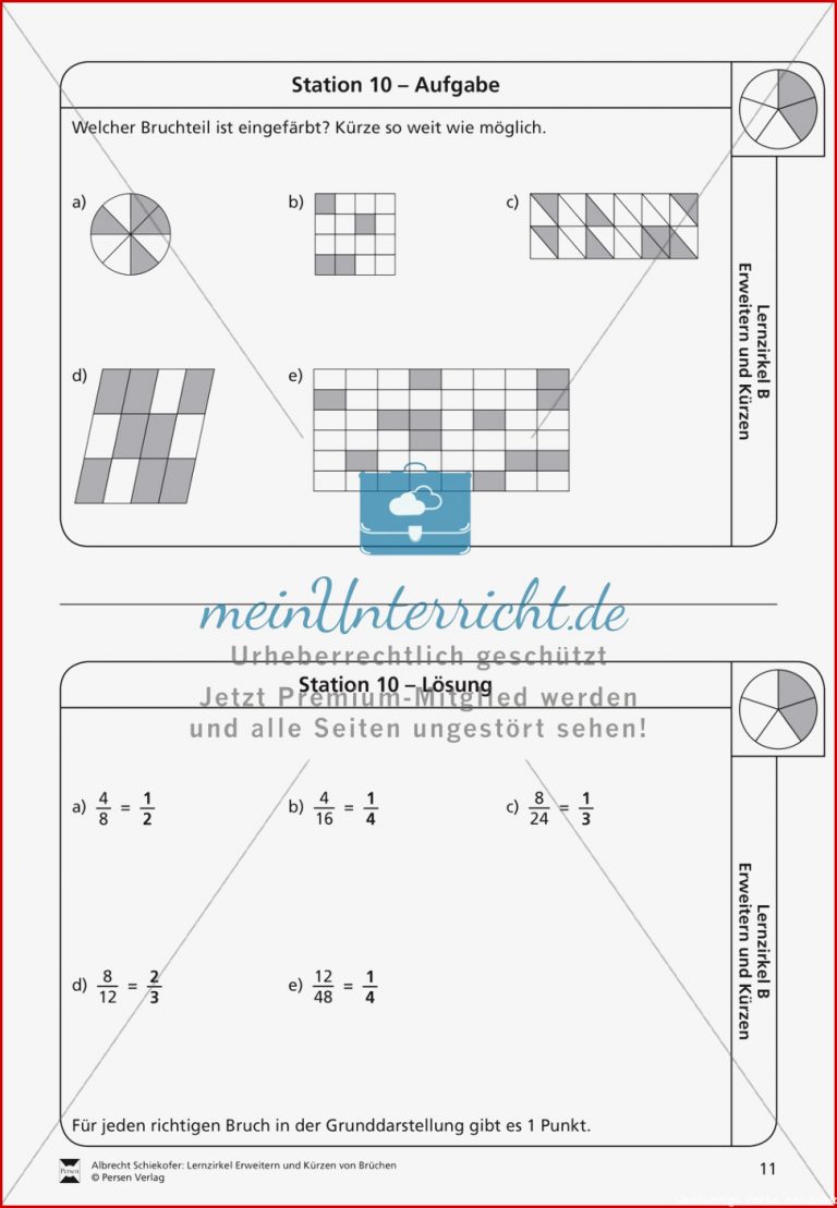 Brüche Kürzen Übungen Und Lösung Meinunterricht