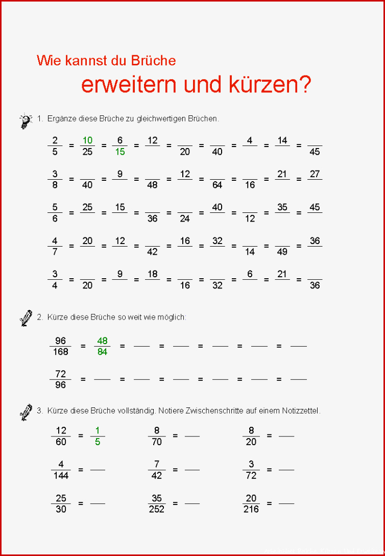 Brüche lesen und schreiben Brüche erweitern und kürzen